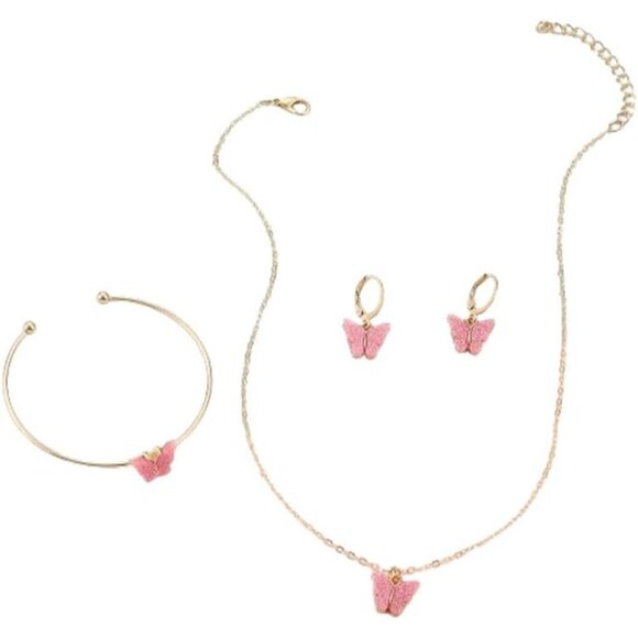 Jewelry - Charming Butterfly Jewelry Set - Glitter Necklace, Earrings & Bracelet for Women